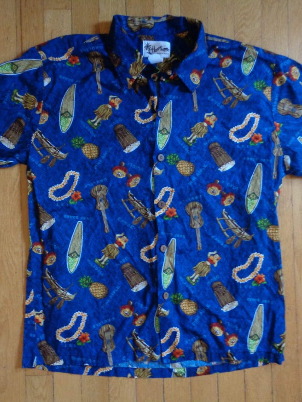 Vintage Howie Hawaiian Shirt, Hula Girls/Surfboards, L